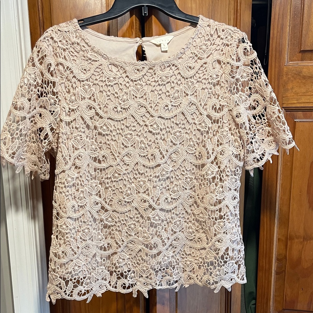 Adiva Lace Crochet Beige Blouse
